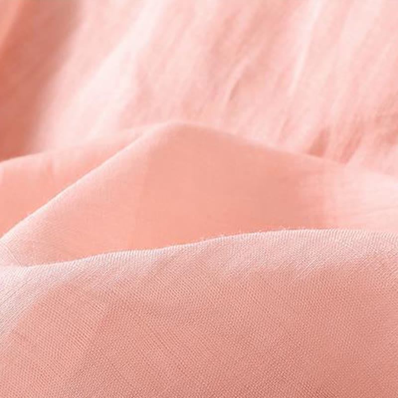 Koszula damska z krótkim rękawem i bawełnianym lnem Buddha Stones Casual Retro haftowana żaba-guzik - image 10