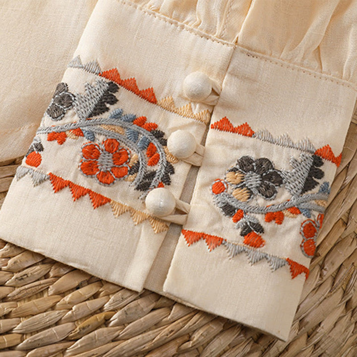 Koszula Buddha Stones z długim rękawem w kształcie latarni z haftem w stylu vintage z pojedynczym rzędem i wieloma guzikami - image 4