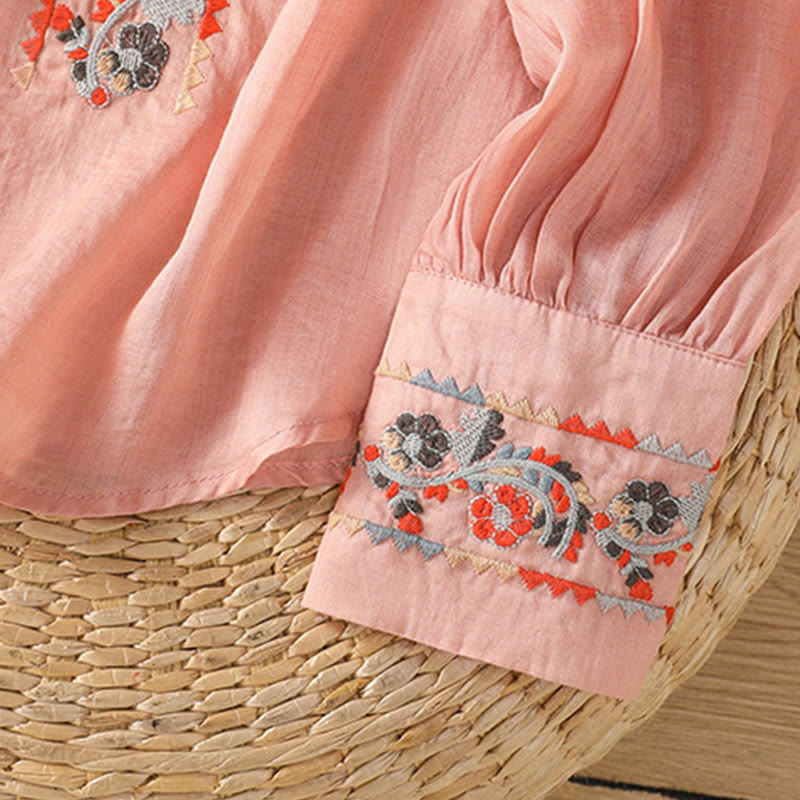 Koszula Buddha Stones z długim rękawem w kształcie latarni z haftem w stylu vintage z pojedynczym rzędem i wieloma guzikami - image 7