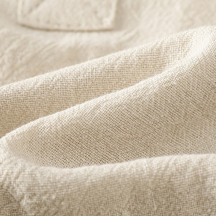 Koszula damska z krótkim rękawem i kieszenią, z bawełny i lnu, z Buddha Stones, letnia, swobodna, w jednolitym kolorze, zapinana na pół guzika i prostym wzorem - image 4