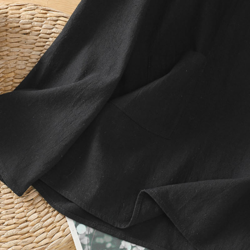 Koszula damska z krótkim rękawem i kieszenią, z bawełny i lnu, z Buddha Stones, letnia, swobodna, w jednolitym kolorze, zapinana na pół guzika i prostym wzorem - image 18