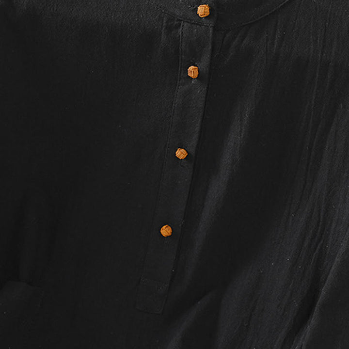 Koszula damska z krótkim rękawem i kieszenią, z bawełny i lnu, z Buddha Stones, letnia, swobodna, w jednolitym kolorze, zapinana na pół guzika i prostym wzorem - image 17