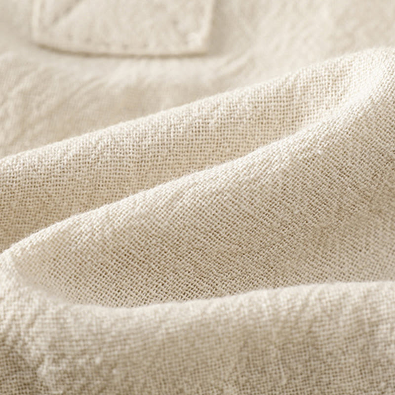 Koszula damska z krótkim rękawem i kieszenią, z bawełny i lnu, z Buddha Stones, letnia, swobodna, w jednolitym kolorze, zapinana na pół guzika i prostym wzorem - image 4