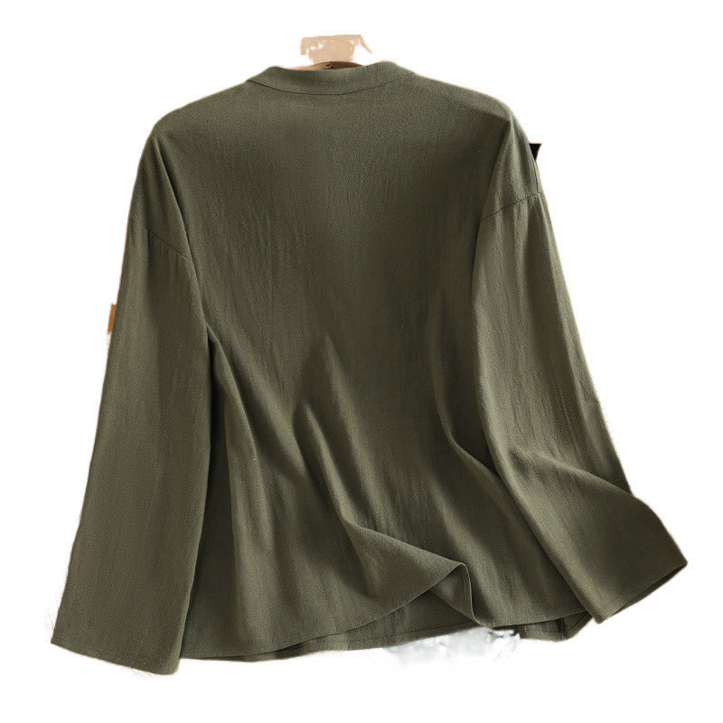 Koszula damska z krótkim rękawem i kieszenią, z bawełny i lnu, z Buddha Stones, letnia, swobodna, w jednolitym kolorze, zapinana na pół guzika i prostym wzorem - image 11