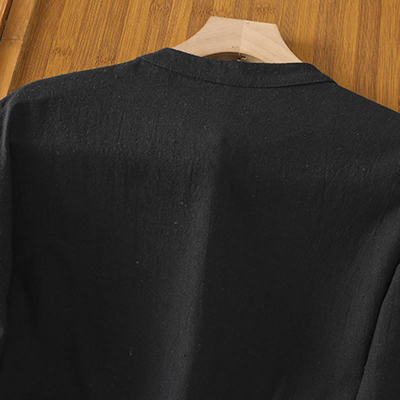 Koszula damska z krótkim rękawem i kieszenią, z bawełny i lnu, z Buddha Stones, letnia, swobodna, w jednolitym kolorze, zapinana na pół guzika i prostym wzorem - image 16