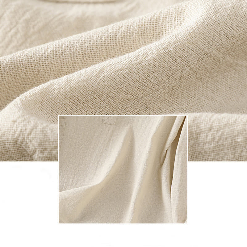 Koszula damska z krótkim rękawem i kieszenią, z bawełny i lnu, z Buddha Stones, letnia, swobodna, w jednolitym kolorze, zapinana na pół guzika i prostym wzorem - image 5