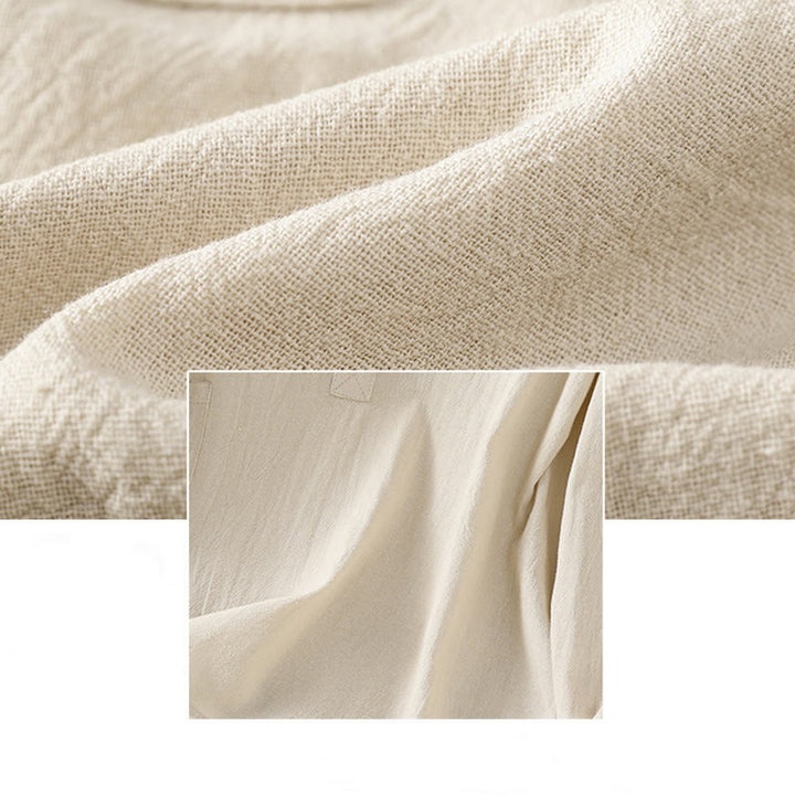 Koszula damska z krótkim rękawem i kieszenią, z bawełny i lnu, z Buddha Stones, letnia, swobodna, w jednolitym kolorze, zapinana na pół guzika i prostym wzorem - image 5