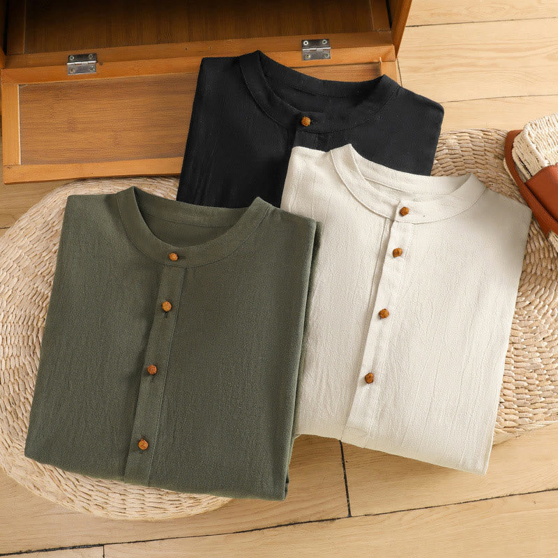 Koszula damska z krótkim rękawem i kieszenią, z bawełny i lnu, z Buddha Stones, letnia, swobodna, w jednolitym kolorze, zapinana na pół guzika i prostym wzorem - image 19