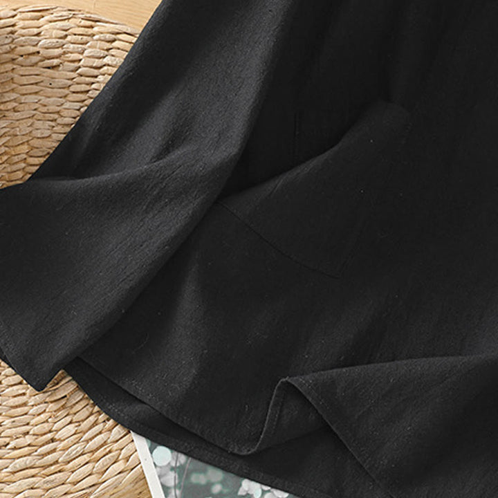 Koszula damska z krótkim rękawem i kieszenią, z bawełny i lnu, z Buddha Stones, letnia, swobodna, w jednolitym kolorze, zapinana na pół guzika i prostym wzorem - image 18