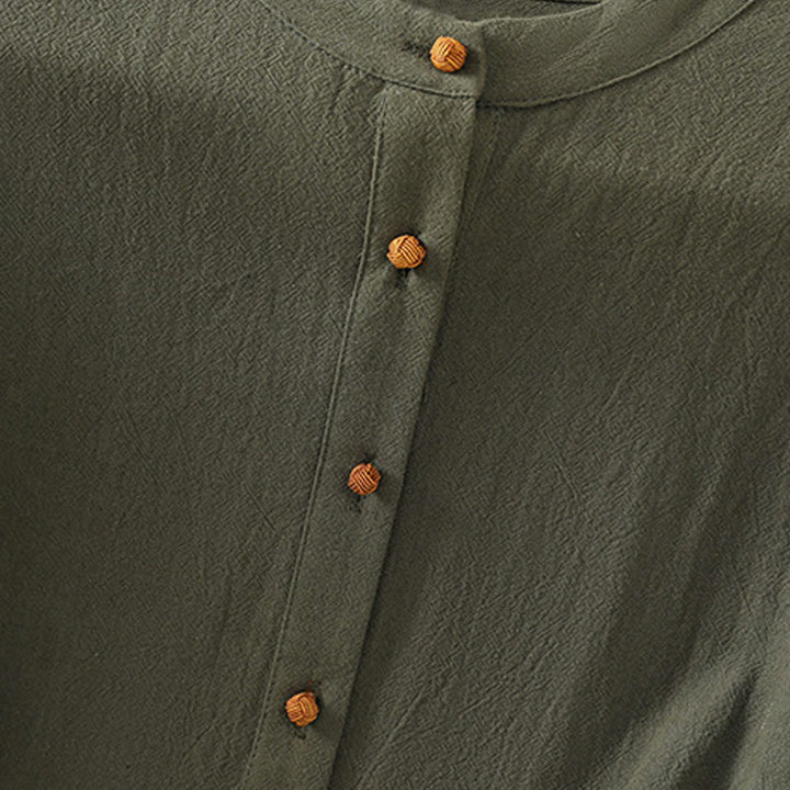 Koszula damska z krótkim rękawem i kieszenią, z bawełny i lnu, z Buddha Stones, letnia, swobodna, w jednolitym kolorze, zapinana na pół guzika i prostym wzorem - image 9