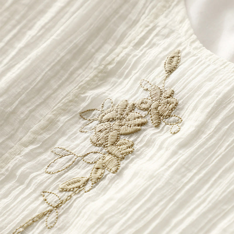 Sukienka midi z krótkim rękawem z bawełny i lnu z motywem Buddha Stones, letnia, swobodna, prosta, haftowana, dwuwarstwowa - image 12