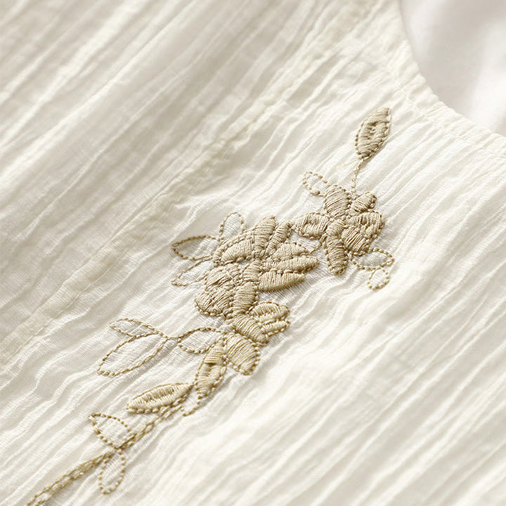 Sukienka midi z krótkim rękawem z bawełny i lnu z motywem Buddha Stones, letnia, swobodna, prosta, haftowana, dwuwarstwowa - image 12