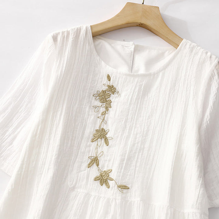 Sukienka midi z krótkim rękawem z bawełny i lnu z motywem Buddha Stones, letnia, swobodna, prosta, haftowana, dwuwarstwowa - image 22