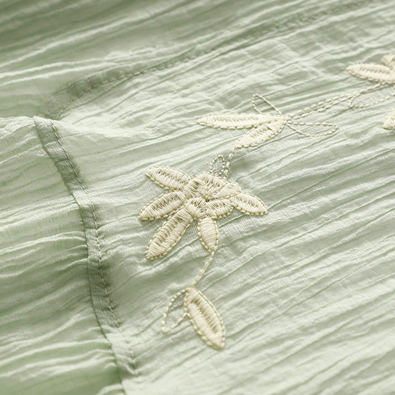 Sukienka midi z krótkim rękawem z bawełny i lnu z motywem Buddha Stones, letnia, swobodna, prosta, haftowana, dwuwarstwowa - image 2