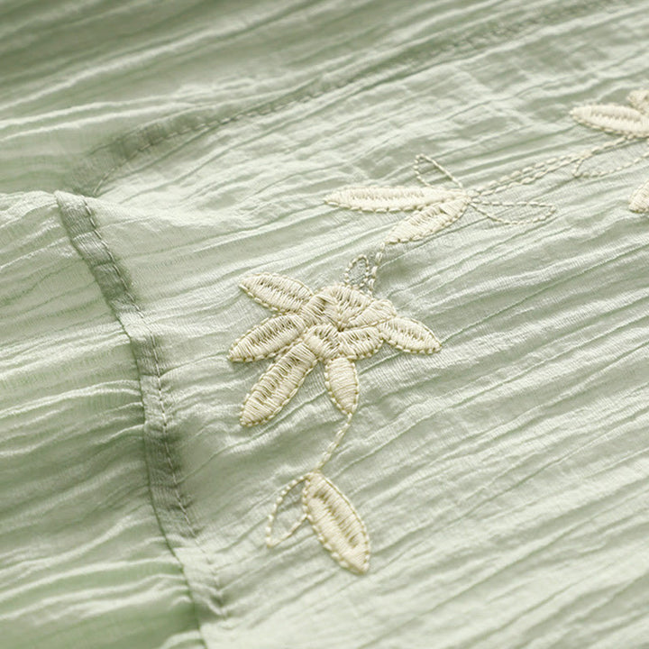 Sukienka midi z krótkim rękawem z bawełny i lnu z motywem Buddha Stones, letnia, swobodna, prosta, haftowana, dwuwarstwowa - image 2