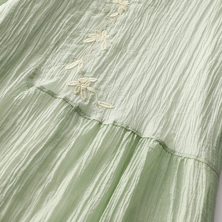 Sukienka midi z krótkim rękawem z bawełny i lnu z motywem Buddha Stones, letnia, swobodna, prosta, haftowana, dwuwarstwowa - image 3