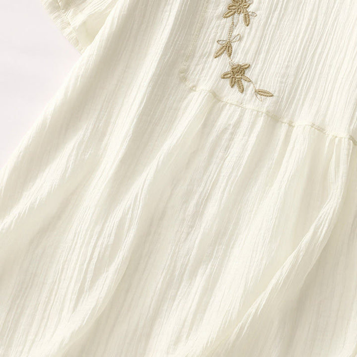 Sukienka midi z krótkim rękawem z bawełny i lnu z motywem Buddha Stones, letnia, swobodna, prosta, haftowana, dwuwarstwowa - image 14