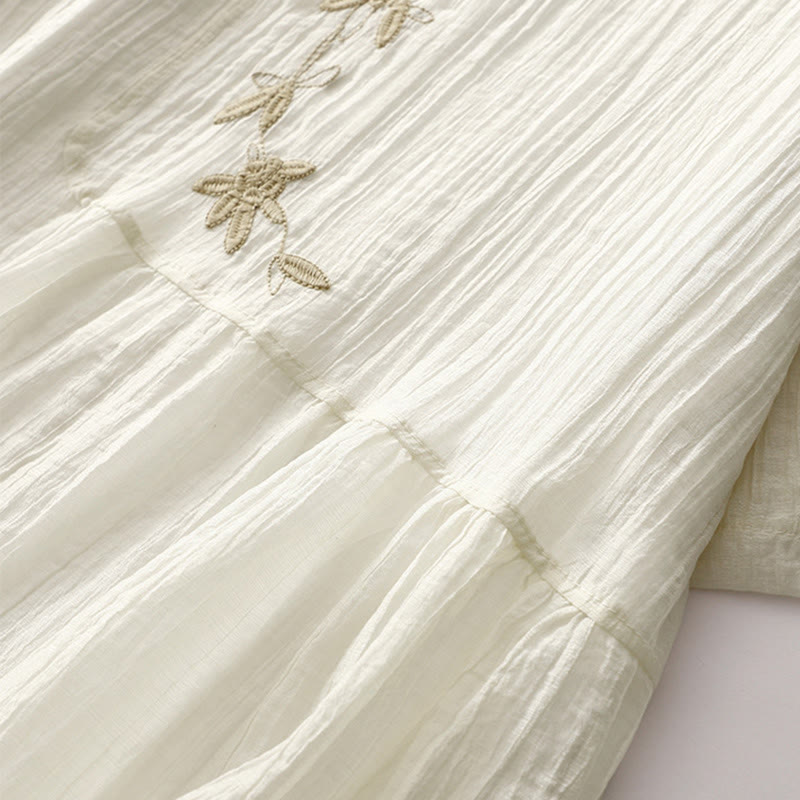 Sukienka midi z krótkim rękawem z bawełny i lnu z motywem Buddha Stones, letnia, swobodna, prosta, haftowana, dwuwarstwowa - image 13