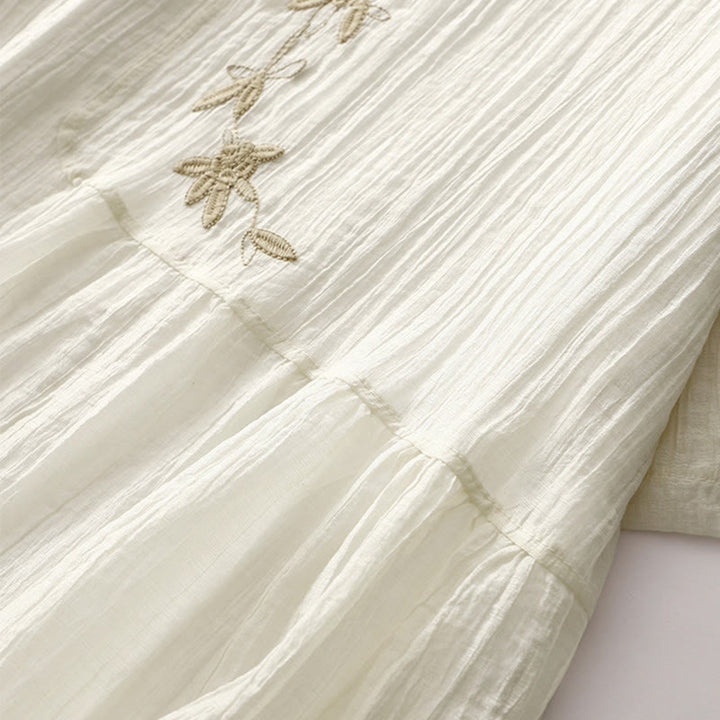 Sukienka midi z krótkim rękawem z bawełny i lnu z motywem Buddha Stones, letnia, swobodna, prosta, haftowana, dwuwarstwowa - image 13