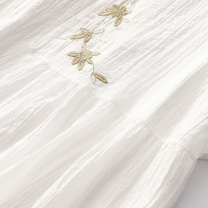 Sukienka midi z krótkim rękawem z bawełny i lnu z motywem Buddha Stones, letnia, swobodna, prosta, haftowana, dwuwarstwowa - image 24