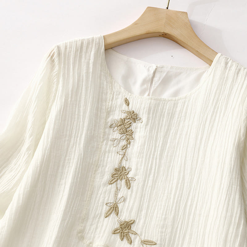 Sukienka midi z krótkim rękawem z bawełny i lnu z motywem Buddha Stones, letnia, swobodna, prosta, haftowana, dwuwarstwowa - image 11