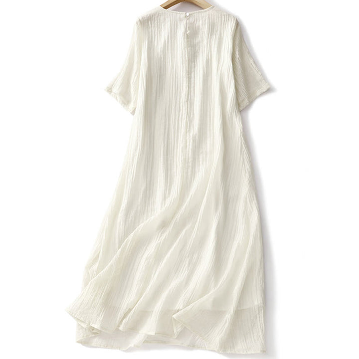 Sukienka midi z krótkim rękawem z bawełny i lnu z motywem Buddha Stones, letnia, swobodna, prosta, haftowana, dwuwarstwowa - image 10