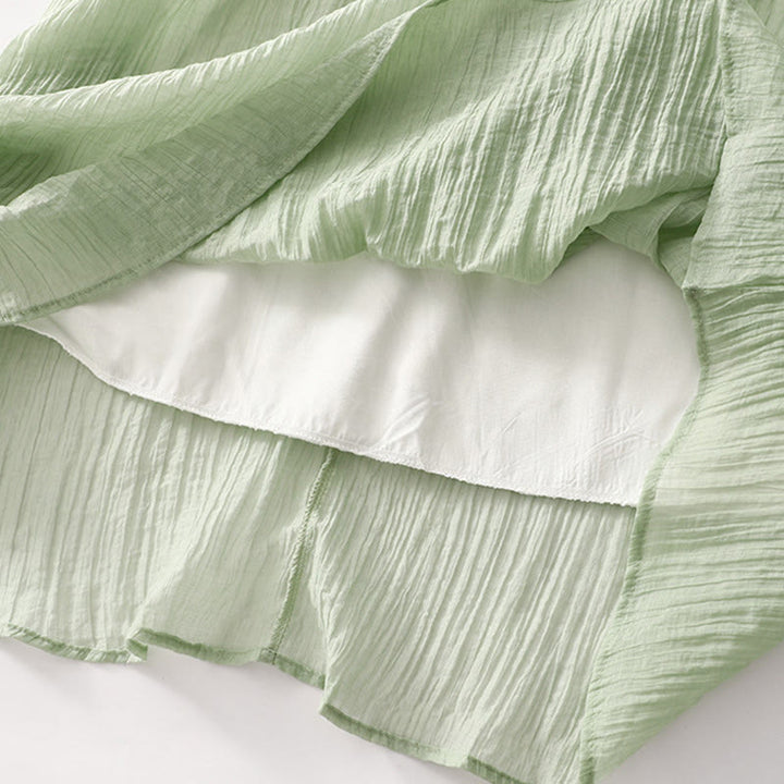 Sukienka midi z krótkim rękawem z bawełny i lnu z motywem Buddha Stones, letnia, swobodna, prosta, haftowana, dwuwarstwowa - image 8