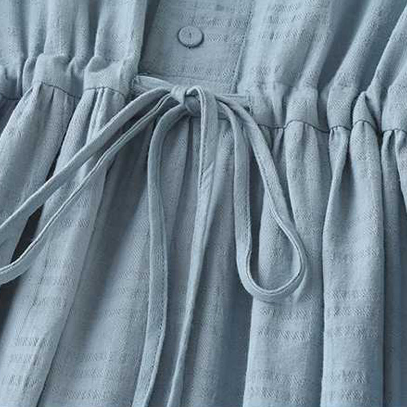 Sukienka midi z bawełny i lnu z długimi rękawami i kieszeniami, w jednolitym kolorze, ze ściągaczem i żabą - image 4