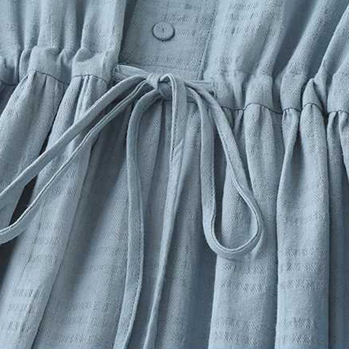 Sukienka midi z bawełny i lnu z długimi rękawami i kieszeniami, w jednolitym kolorze, ze ściągaczem i żabą - image 4