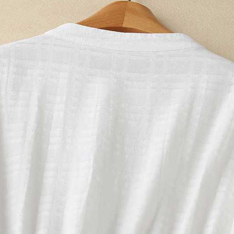 Sukienka midi z bawełny i lnu z długimi rękawami i kieszeniami, w jednolitym kolorze, ze ściągaczem i żabą - image 9