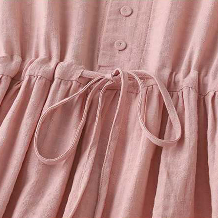 Sukienka midi z bawełny i lnu z długimi rękawami i kieszeniami, w jednolitym kolorze, ze ściągaczem i żabą - image 23