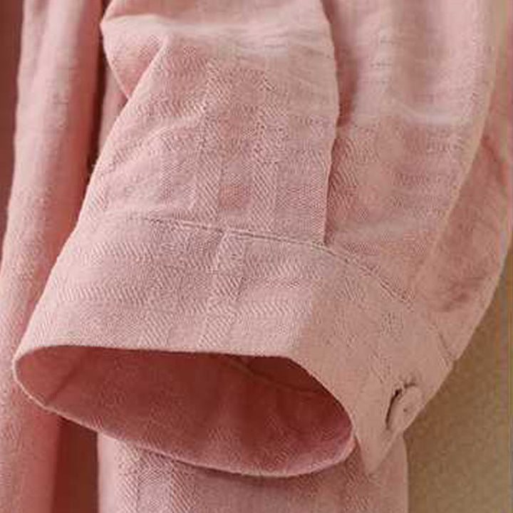 Sukienka midi z bawełny i lnu z długimi rękawami i kieszeniami, w jednolitym kolorze, ze ściągaczem i żabą - image 22