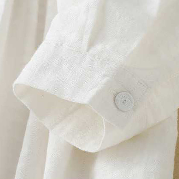 Sukienka midi z bawełny i lnu z długimi rękawami i kieszeniami, w jednolitym kolorze, ze ściągaczem i żabą - image 12