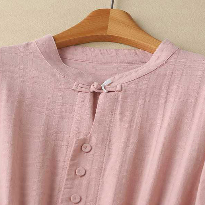 Sukienka midi z bawełny i lnu z długimi rękawami i kieszeniami, w jednolitym kolorze, ze ściągaczem i żabą - image 20