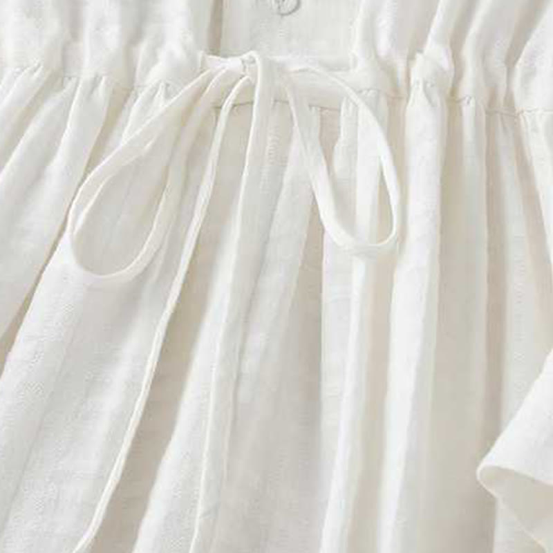 Sukienka midi z bawełny i lnu z długimi rękawami i kieszeniami, w jednolitym kolorze, ze ściągaczem i żabą - image 13