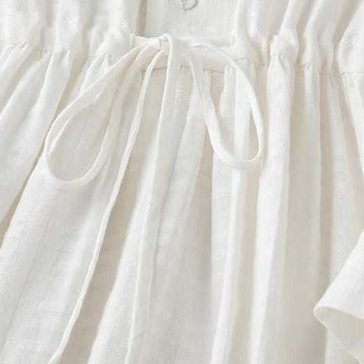 Sukienka midi z bawełny i lnu z długimi rękawami i kieszeniami, w jednolitym kolorze, ze ściągaczem i żabą - image 13