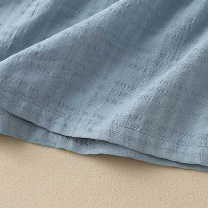 Sukienka midi z bawełny i lnu z długimi rękawami i kieszeniami, w jednolitym kolorze, ze ściągaczem i żabą - image 5