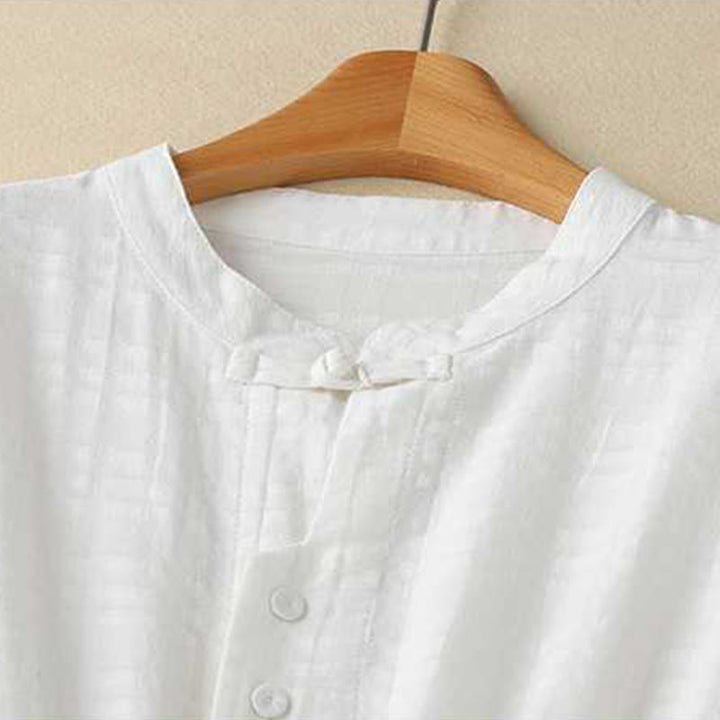 Sukienka midi z bawełny i lnu z długimi rękawami i kieszeniami, w jednolitym kolorze, ze ściągaczem i żabą - image 8