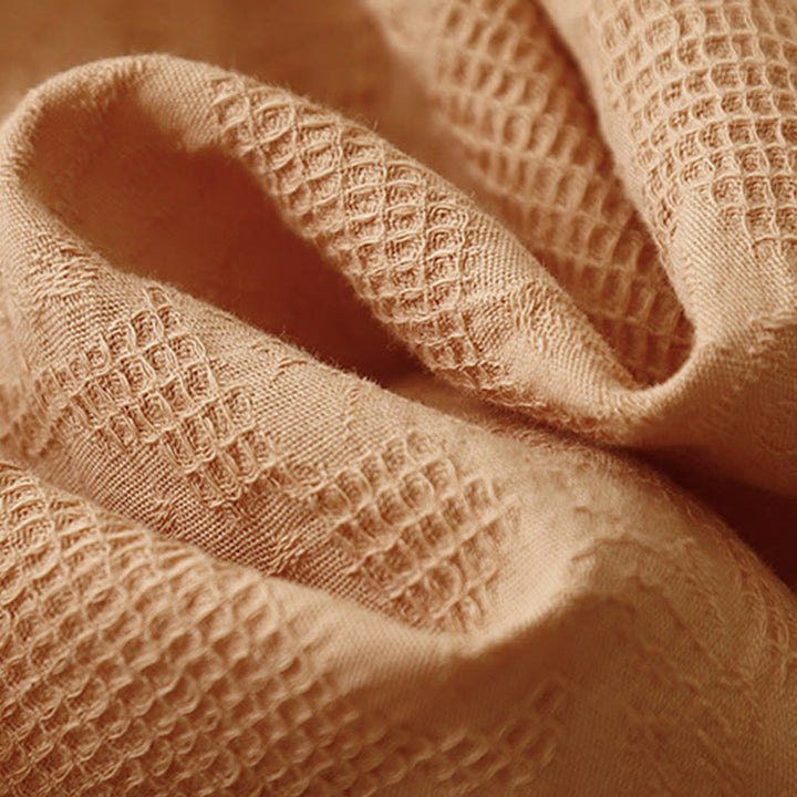 Sukienka midi z bawełny Buddha Stones z żakardu, letnia, elastyczna, z mankietami i okrągłym dekoltem, z krótkim rękawem