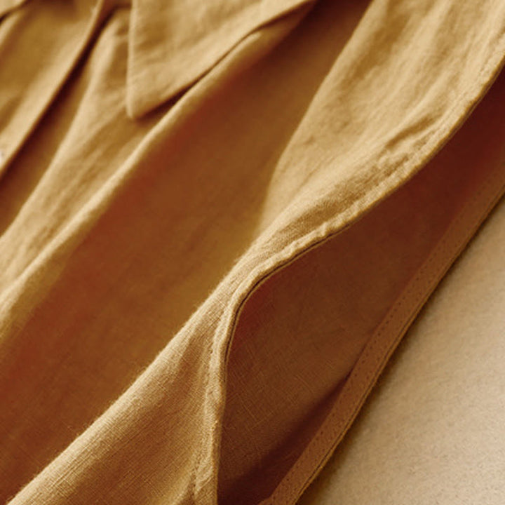 Buddha Stones Letnia prosta sznurowana sukienka midi z guzikami z przodu z klapami i bawełnianą aplikacją bez rękawów - image 6