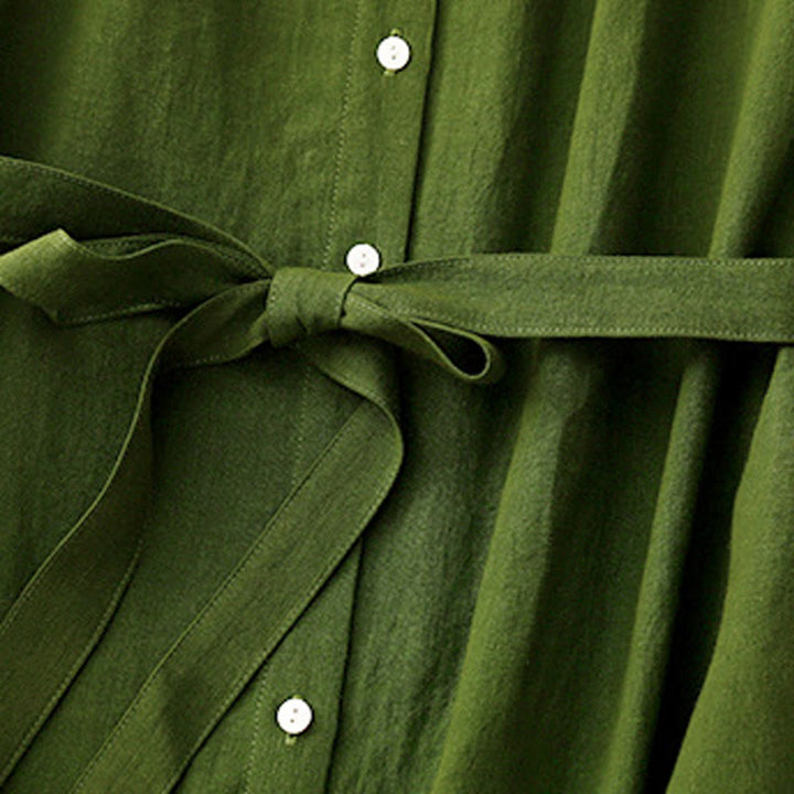 Buddha Stones Letnia prosta sznurowana sukienka midi z guzikami z przodu z klapami i bawełnianą aplikacją bez rękawów - image 11