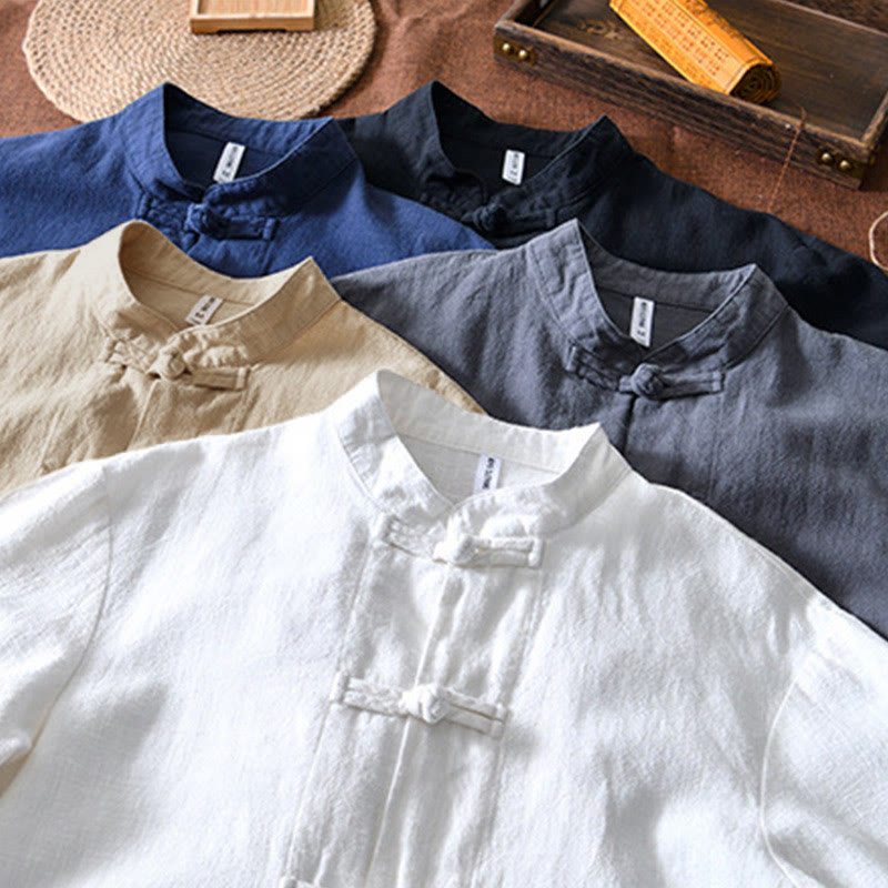 Kamienie Buddha Stones -Guzik Chiński Tang Garnitur Bawełna Lniana Męska Kurtka Koszula Z Kieszeniami - image 33