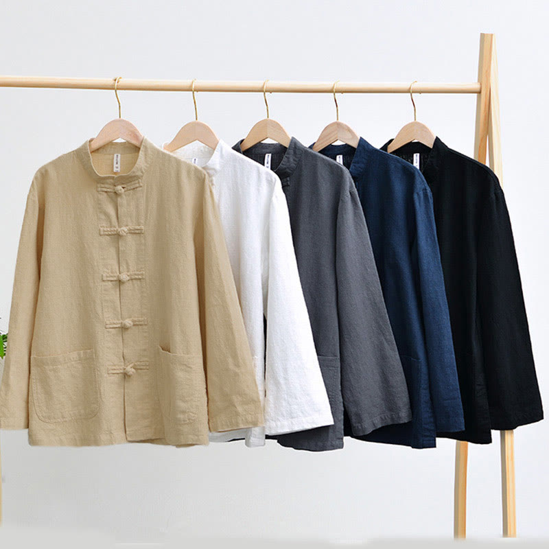 Kamienie Buddha Stones -Guzik Chiński Tang Garnitur Bawełna Lniana Męska Kurtka Koszula Z Kieszeniami - image 1