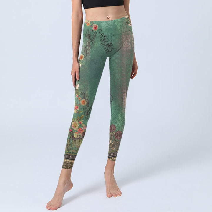 Buddha Stones Vintage Floral Garland Lace Damask Pattern Print Gym Legginsy Damskie Spodnie do Jogi - image 5