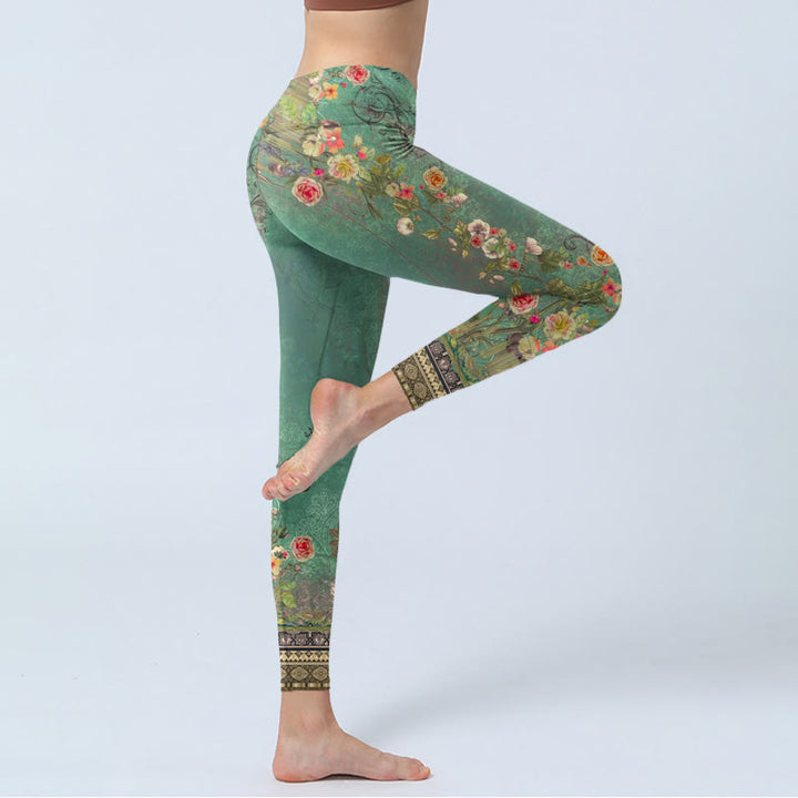 Buddha Stones Vintage Floral Garland Lace Damask Pattern Print Gym Legginsy Damskie Spodnie do Jogi - image 4