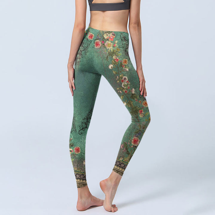Buddha Stones Vintage Floral Garland Lace Damask Pattern Print Gym Legginsy Damskie Spodnie do Jogi - image 3