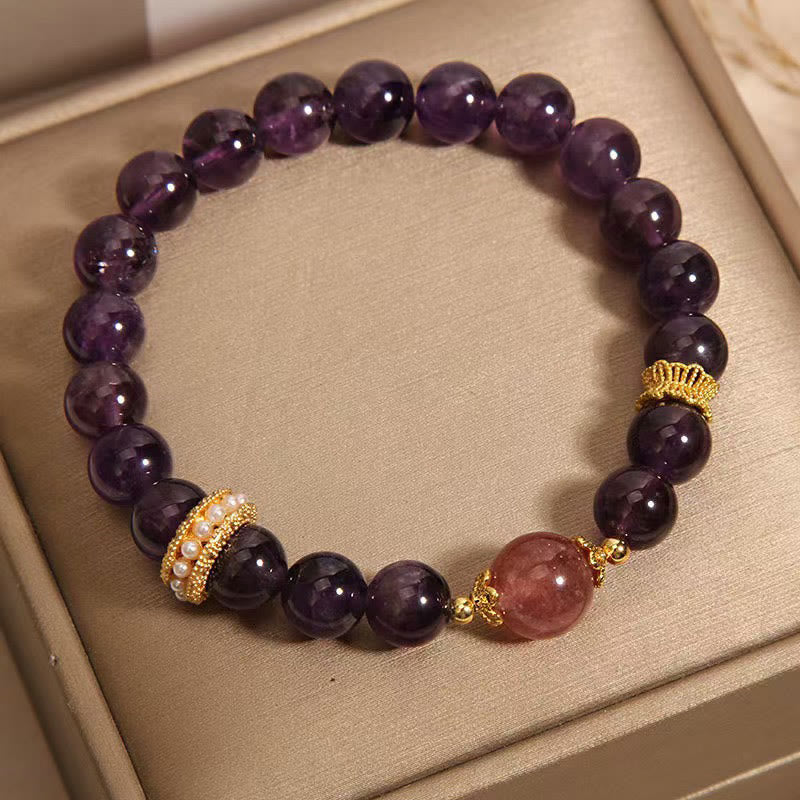 Buddha Stones Naturalny Ametyst Szczęście Kwarc Koraliki Bransoletka Pokoju
