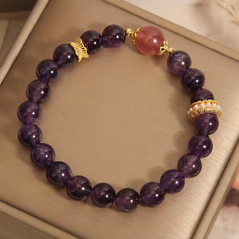 Buddha Stones Naturalny Ametyst Szczęście Kwarc Koraliki Bransoletka Pokoju