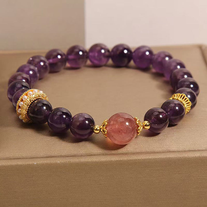 Buddha Stones Naturalny Ametyst Szczęście Kwarc Koraliki Bransoletka Pokoju