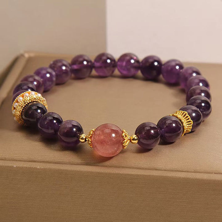 Buddha Stones Naturalny Ametyst Szczęście Kwarc Koraliki Bransoletka Pokoju